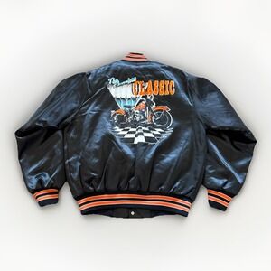 Vintage American Classic Satin Bomber Jacket Mens M Motorcycle Biker 90s Black
